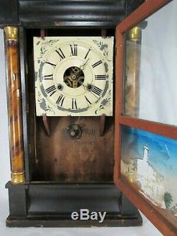 Antique SETH THOMAS OGEE CLOCK OG Shelf Mantel Pillar REVERSE PAINTED weights