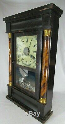 Antique SETH THOMAS OGEE CLOCK OG Shelf Mantel Pillar REVERSE PAINTED weights