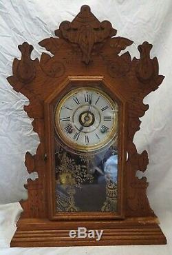 Antique SETH THOMAS Oak Kitchen Shelf Mantel Clock with Alarm Circa 1910