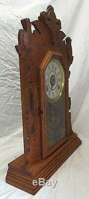 Antique SETH THOMAS Oak Kitchen Shelf Mantel Clock with Alarm Circa 1910