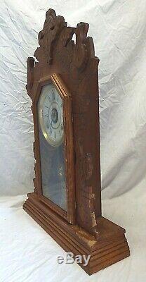 Antique SETH THOMAS Oak Kitchen Shelf Mantel Clock with Alarm Circa 1910