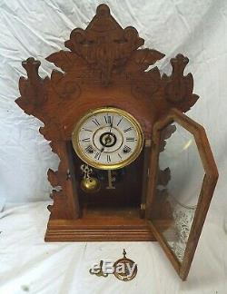 Antique SETH THOMAS Oak Kitchen Shelf Mantel Clock with Alarm Circa 1910