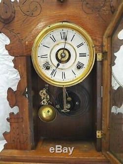 Antique SETH THOMAS Oak Kitchen Shelf Mantel Clock with Alarm Circa 1910