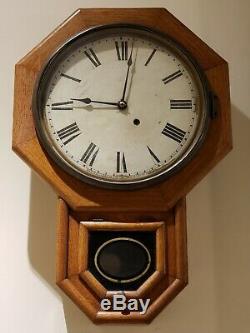 Antique SETH THOMAS Oak Octagon Drop School House Regulator Wall Clock c. 1900