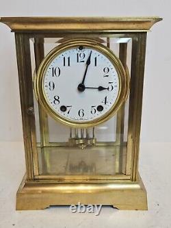 Antique SETH THOMAS Victorian 8 Day Brass & Glass Crystal Regulator Clock 48S