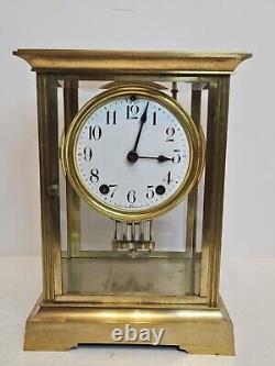 Antique SETH THOMAS Victorian 8 Day Brass & Glass Crystal Regulator Clock 48S