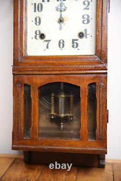 Antique SETH THOMAS Wall Clock Walnut Cabinet Weight Driven Regulator Key Parts
