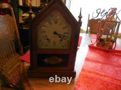 Antique SETH THOMAS Wood Sharon 7W STEEPLE Chime Rod Key Pendulum Mantle Clock