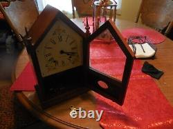 Antique SETH THOMAS Wood Sharon 7W STEEPLE Chime Rod Key Pendulum Mantle Clock