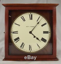 Antique SETH THOMAS wall clock CHERRY wood brass LARGE FACE key wind 1916