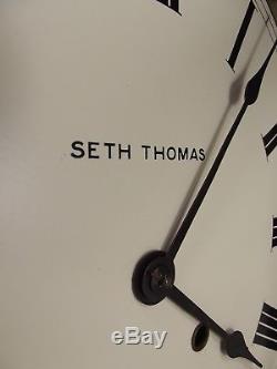 Antique SETH THOMAS wall clock CHERRY wood brass LARGE FACE key wind 1916