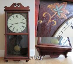 Antique SETH THOMAS wall clock cherry LARGE 37 RUNS & WILL SHIP