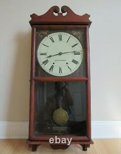 Antique SETH THOMAS wall clock cherry LARGE 37 RUNS & WILL SHIP