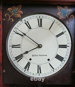 Antique SETH THOMAS wall clock cherry LARGE 37 RUNS & WILL SHIP