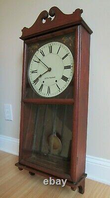 Antique SETH THOMAS wall clock cherry LARGE 37 RUNS & WILL SHIP