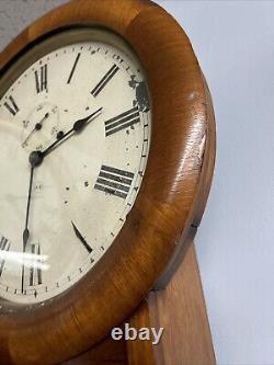 Antique Seth Thomas #2 Oak Regulator Wall Clock, Works Well