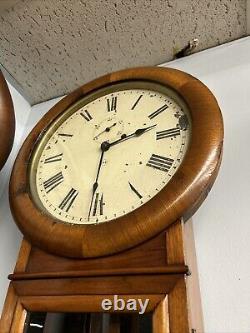 Antique Seth Thomas #2 Oak Regulator Wall Clock, Works Well