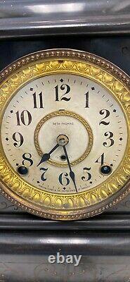 Antique Seth Thomas 295 Adamantine Mantle Clock 1880 4 Pillar Lion Head