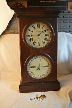 Antique Seth Thomas #3 Double Dial Calendar Clock Wood Case Key Wind Mantle 1879