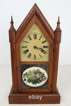 Antique Seth Thomas 30 Hour Steeple Shelf Clock Floral Bouquet Picture Tested