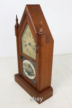 Antique Seth Thomas 30 Hour Steeple Shelf Clock Floral Bouquet Picture Tested