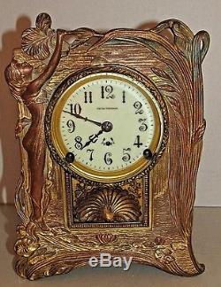 Antique Seth Thomas 4 1/2 Porcelain Face Art Nouveau Mantle Clock Works