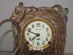 Antique Seth Thomas 4 1/2 Porcelain Face Art Nouveau Mantle Clock Works