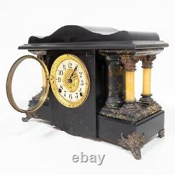 Antique Seth Thomas 4 Full Pillar Black Marbled Adamantine Shasta Mantle Clock