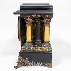 Antique Seth Thomas 4 Full Pillar Black Marbled Adamantine Shasta Mantle Clock