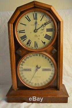 Antique Seth Thomas #5 Walnut Wood Parlor Mantle Clock Double Dial Calendar Work