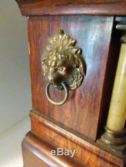 Antique Seth Thomas 6 Column Faux Marble, Egyptian Lion Head, Wood Mantle Clock