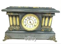 Antique Seth Thomas 6 Full Column Green Black Adamantine Mantle Clock