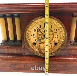 Antique Seth Thomas 6 Full Column Wood Adamantine Mantle Clock GLASS BROKE