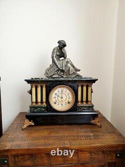 Antique Seth Thomas 6 Full Column Wood Adamantine Mantle Figural Clock
