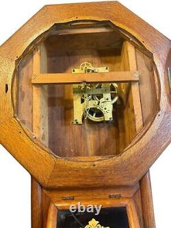 Antique Seth Thomas 8 Day Schoolhouse Time Only Drop Octagon Clock Roman Numbers