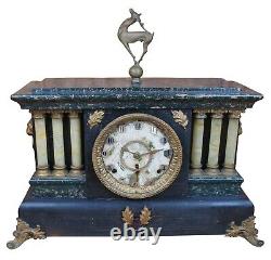 Antique Seth Thomas 8 Day Sculptural Adamantine Pillar Mantel Clock Stag Finial