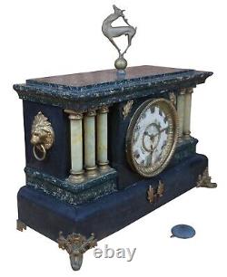 Antique Seth Thomas 8 Day Sculptural Adamantine Pillar Mantel Clock Stag Finial