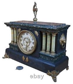 Antique Seth Thomas 8 Day Sculptural Adamantine Pillar Mantel Clock Stag Finial