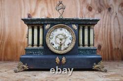 Antique Seth Thomas 8 Day Sculptural Adamantine Pillar Mantel Clock Stag Finial