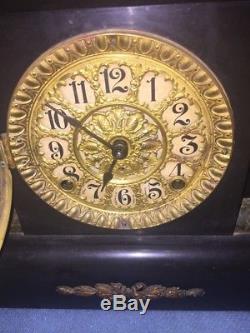 Antique Seth Thomas 8 day time and strike adamantine mantel clock