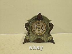 Antique Seth Thomas Adamantime No 102A Green Mareblite Wood & Brass Mantel Clock