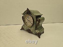 Antique Seth Thomas Adamantime No 102A Green Mareblite Wood & Brass Mantel Clock