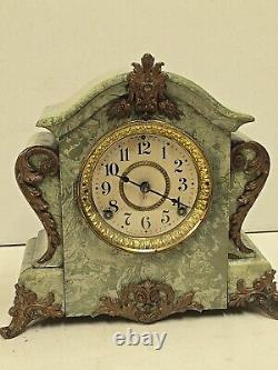 Antique Seth Thomas Adamantime No 102A Green Mareblite Wood & Brass Mantel Clock