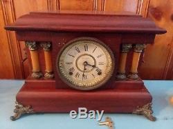 Antique Seth Thomas Adamantine 4 column Lion Head Mantle Clock with Key WORKS