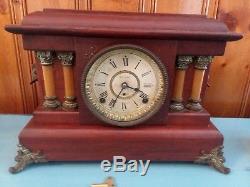 Antique Seth Thomas Adamantine 4 column Lion Head Mantle Clock with Key WORKS