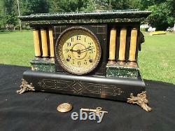 Antique Seth Thomas Adamantine 6 Column Green Mantle Clock 89C