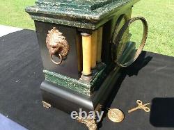 Antique Seth Thomas Adamantine 6 Column Green Mantle Clock 89C