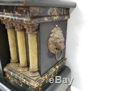 Antique Seth Thomas Adamantine 6-Column Mantle Shelf Clock with Lion Heads