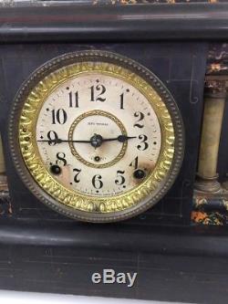 Antique Seth Thomas Adamantine 6-Column Mantle Shelf Clock with Lion Heads