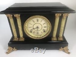 Antique Seth Thomas Adamantine 8 Day Shelf Mantel 4 Column Gong Clock